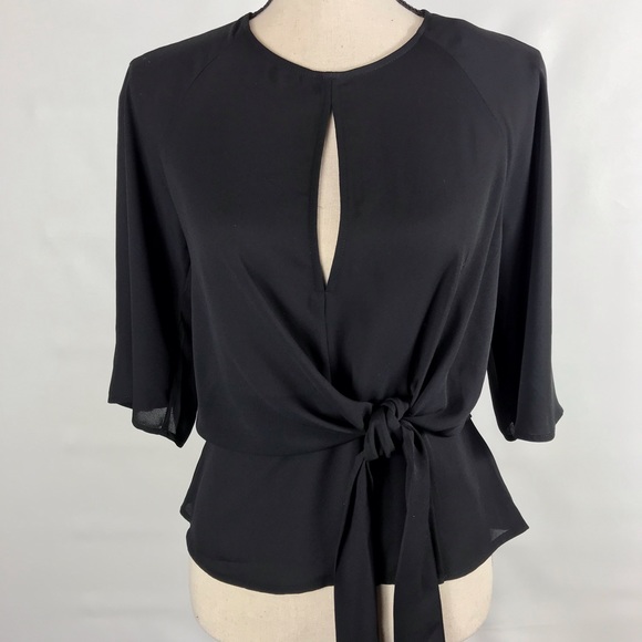 Express Tops - Express Black Front & Back Slit Bell Sleeve Top